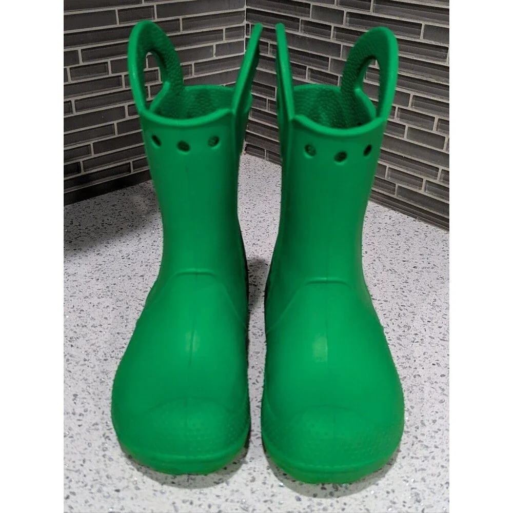 Crocs Green Kids Handle It Rain Boot Rainboot Wellies Galoshes Boy Girl Size 1